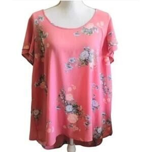 Torrid Pink Floral Flutter Sleeve Top 1X